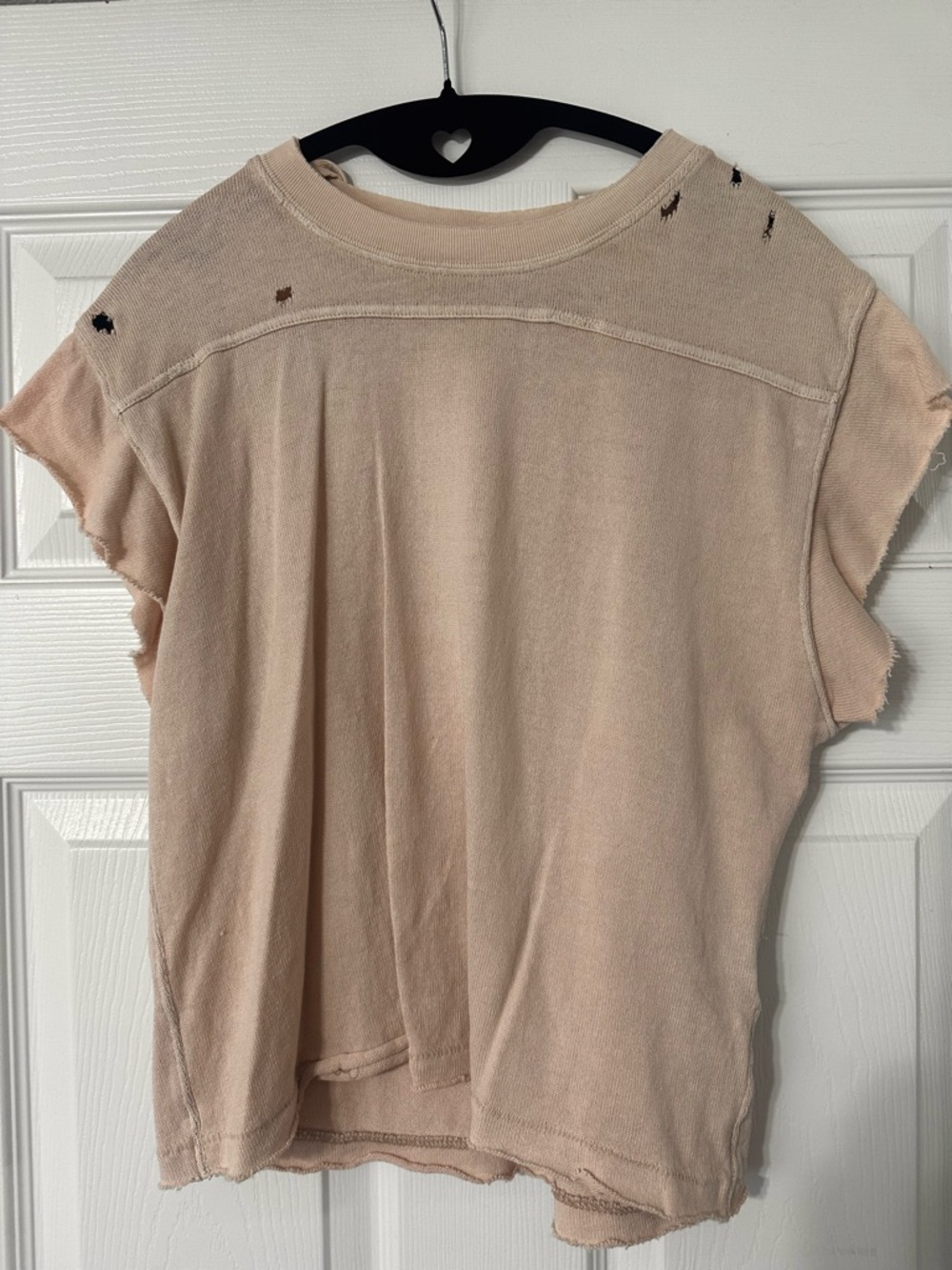 We The Free Washed Beige Crop Tee with Distressed Accents